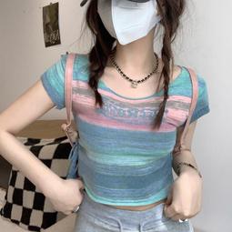 方領針織衫短袖T恤女夏季新款修身內搭一字肩打底衫韓版上衣流行女裝上衣衣服休閒服．D 歷史價格詳細信息