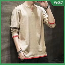 春秋男士棉長袖T恤上衣 寬鬆大碼胖子圓領簡約男裝打底衫秋衣潮男性衣服上衣T恤男裝休閒服裝-正正男裝 歷史價格詳細信息