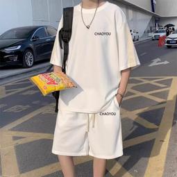 男生套裝 抽繩短褲 短袖套裝情侶套裝 男生衣服 五分褲男 直筒短褲  短t 素t 圓領上衣(ATXB510【FIZZE】 歷史價格詳細信息