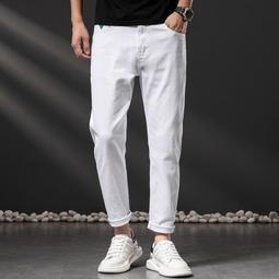 白色牛仔褲 丹寧褲 休閒長褲 彈性簡約 顯瘦 素色褲子 純白褲子 日系韓版男生褲子 高質感 歐美男友褲 實拍XX 歷史價格詳細信息
