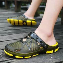 包頭半拖洞洞鞋男女夏透氣一腳蹬懶人涼拖防滑軟底涉水海邊沙灘鞋 歷史價格詳細信息