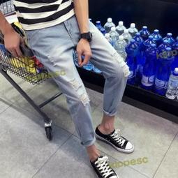 男士修身褲 破洞小腳褲 刷破牛仔褲 男士油漆牛仔男褲 破洞褲 牛仔褲 長褲 牛仔破褲 歷史價格詳細信息