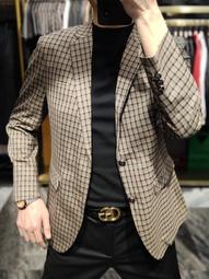 新款休閑格子西服男春秋季中青男士外套韓版潮流帥氣小西裝上衣西裝外套 西裝外套男-港仔男裝 歷史價格詳細信息