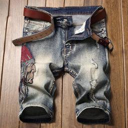 七分牛仔短褲 男士2022夏季薄款寬鬆大尺碼直筒闊腿7分褲子 七分牛仔褲 男夏季薄款五分褲 時尚百搭青年馬 歷史價格詳細信息