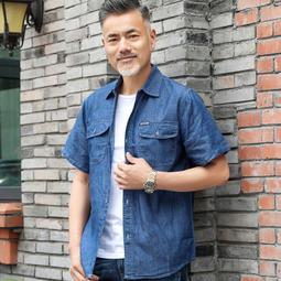 牛仔襯衫男 夏季薄七分袖襯衫 痞帥潮牌工裝襯衣 港風日系寬松外套 男士上衣服 歷史價格詳細信息