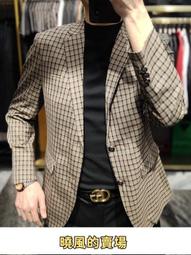 新款休閑格子西服男春秋季中青男士外套韓版潮流帥氣小西裝上衣西裝外套 西裝外套男-港仔男裝 歷史價格詳細信息