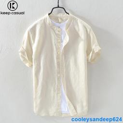 M-4XL 短袖襯衫男 夏季亞麻襯衫男寬鬆中國風休閒復古簡約短袖韓版帥氣立領青年棉麻上衣 歷史價格詳細信息