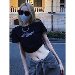 正肩短袖t恤女黑色夏季辣妹半高圓領早秋打底衫T恤修身內搭上衣 歷史價格詳細信息