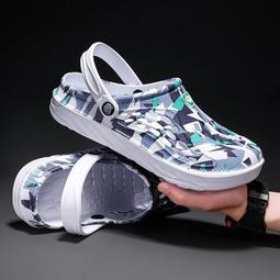 夏日防水洞洞鞋 大碼厚底拖鞋 高彈力輕量拖鞋 外穿男生休閒涼鞋 英倫風印花男休閒拖鞋 大尺碼兩穿拖鞋 歷史價格詳細信息