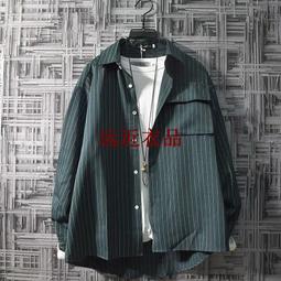 外套男秋季條紋襯衫男士長袖寬松痞帥氣個性港風潮流韓版ins上衣 歷史價格詳細信息