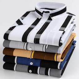 【真口袋】夏季短袖薄款印花中青年修身版時尚網紅條紋襯衫襯衫 歷史價格詳細信息