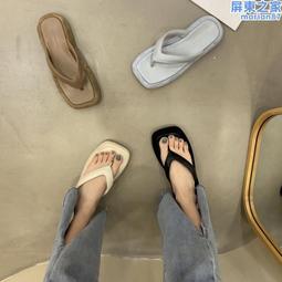 韓國厚底涼女2022新款夏季東大門網紅鬆糕底坡跟夾趾拖女外穿 歷史價格詳細信息
