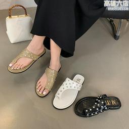 夾腳拖鞋女 平底涼拖鞋 夾腳拖 新款網紅韓版水鑽夾腳拖 防水 時尚百搭少女心平底拖鞋 沙灘拖鞋-鑫星精選 歷史價格詳細信息