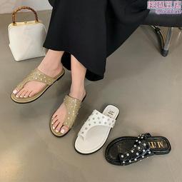 夾腳拖鞋女 平底涼拖鞋 夾腳拖 新款網紅韓版水鑽夾腳拖 防水 時尚百搭少女心平底拖鞋 沙灘拖鞋-鑫星精選 歷史價格詳細信息