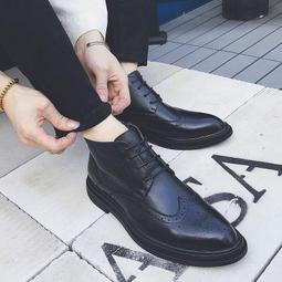 冬季高筒皮鞋男英倫風真皮商務正裝短靴內增高紋厚底大頭潮鞋 歷史價格詳細信息