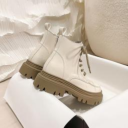 女鞋 白色馬丁靴女新款秋季厚底英倫高跟短靴小個子增高皮靴顯腳小 歷史價格詳細信息