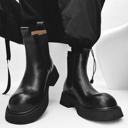 切爾西靴男士高筒方頭小眾菸筒靴秋冬季英倫風馬丁靴男款百搭短靴 歷史價格詳細信息