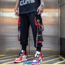 工作褲 多口袋 男士工裝褲 學生潮牌寬鬆 復古港風 2021新款潮流工裝牛仔褲男拚接多口袋寬鬆休閒機能大碼收口束腳褲 歷史價格詳細信息