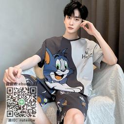 男士睡衣夏天卡通純棉深灰大童薄款背心短褲青少年大碼家居服套裝-Misaki精品 歷史價格詳細信息