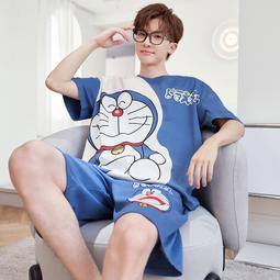 男士睡衣夏天卡通純棉深灰大童薄款背心短褲青少年大碼家居服套裝-Misaki精品 歷史價格詳細信息