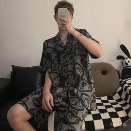 小外套短袖睡衣男 男生睡衣 可外穿家居服 寬鬆百搭 韓系ins史迪仔睡衣男士夏季冰絲薄款套裝高級感家居服男夏 歷史價格詳細信息