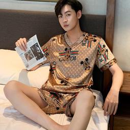 睡衣男夏季薄款短袖休閒大尺碼冰絲家居服青年可外出男士小外套兩件套舒適居家服 夏季 涼感 舒適 歷史價格詳細信息