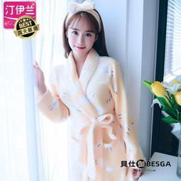 睡袍睡衣女冬季加厚法蘭絨浴袍春秋加絨加長款男士情侶珊瑚絨浴衣[樂營睡衣] 歷史價格詳細信息