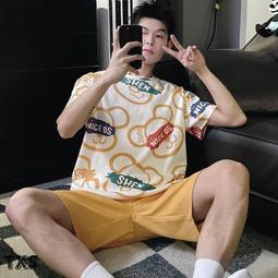 睡衣 睡衣男士夏季短袖褲休閑薄款學生大碼可外穿初中青少年家居服套裝 夏季 -促銷 歷史價格詳細信息