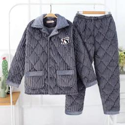 特價冬季夾棉睡衣三層保暖加厚加絨男士珊瑚絨棉襖外穿家居服套裝超夯 精品 歷史價格詳細信息