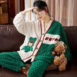 秋冬季法蘭絨睡衣女冬加厚加絨家居服女士女款珊瑚絨保暖套裝~麗莎服飾 歷史價格詳細信息