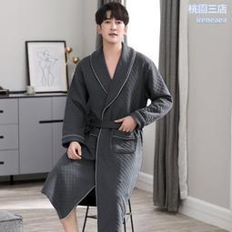 睡袍男春秋季純棉長袖長款高級感大碼浴袍男款睡衣家居服三件套裝 歷史價格詳細信息