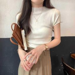 2023新品夏季圓領針織衫男短袖冰絲t恤修身時尚青年半袖毛衣上衣打底衫 上衣男 男短T 短袖男 歷史價格詳細信息