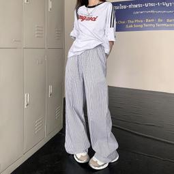 韓版條紋休閒褲女2024夏季薄款寬鬆垂感顯瘦百搭直筒褲運動闊腿褲 價格比較,價格查詢,歷史價格詳細信息