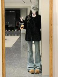 淺藍色微喇牛仔褲女春季2024年新款高腰彈力修身顯瘦機能風喇叭褲 歷史價格詳細信息