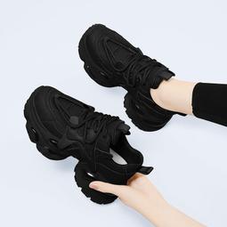 運動鞋女2024新款春季厚底增高顯腳小輕便上班工作網面黑色老爹鞋 歷史價格詳細信息