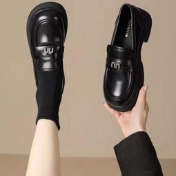 小皮靴2024春秋新款英倫風厚底法式學院風百搭系帶軟皮工作樂福靴 歷史價格詳細信息