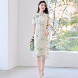真絲連衣裙女夏通勤媽媽收腰顯瘦印花氣質高級感2023年新款中長裙 歷史價格詳細信息