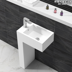 立柱式洗臉盆人造石圓形陽臺小戶型立柱盆膚感創意落地式洗手池 歷史價格詳細信息