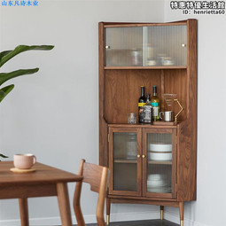 黑胡桃木餐邊櫃實木酒櫃客廳復古北歐高櫃一體靠牆小戶型儲物櫃 歷史價格詳細信息