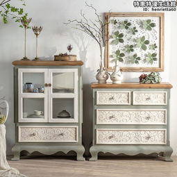 美式鄉村實木雕花玄關櫃法式橡木做舊餐邊櫃儲物櫃收納鬥櫃裝飾櫃 歷史價格詳細信息