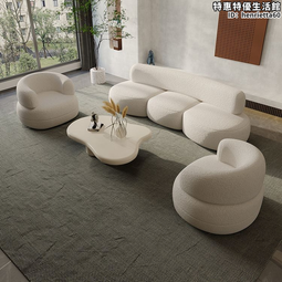 侘寂風小戶型羊羔絨美容院服裝店接待花瓣設計師弧形布藝沙發 價格比較,價格查詢,歷史價格詳細信息