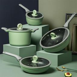 鍋具套裝家用壓鑄鋁製麥飯石不粘鍋三件套灶電通用鍋具三件套 歷史價格詳細信息