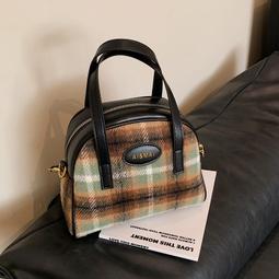 毛呢格子凱莉包女包包2023新款潮復古學院雙肩包大容量手提通勤包 歷史價格詳細信息