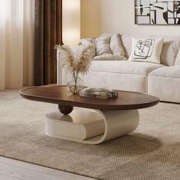 實木茶几設計師款極簡圓形弧邊復古客廳家用胡桃色中古風茶几 價格比較,價格查詢,歷史價格詳細信息