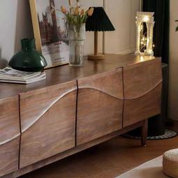 侘寂風實木電視櫃客廳小戶型臥室電視機櫃客廳酒店大廳黑色儲物櫃 歷史價格詳細信息