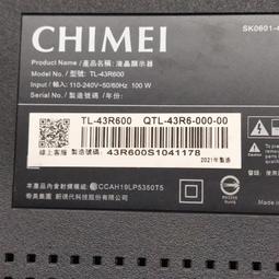 CHIMEI 奇美 TL-43A600 多款 喇叭 邏輯板 6870C-0532A 視訊盒 拆機良品 0 9 歷史價格詳細信息
