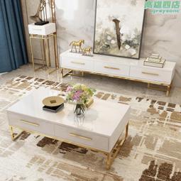 輕奢後不鏽鋼長正方形茶几電視櫃組合新古典客廳大理石家具 歷史價格詳細信息