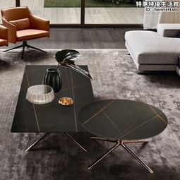 意式圓形巖板茶几輕奢可儲物小戶型簡約茶几電視櫃組合 歷史價格詳細信息