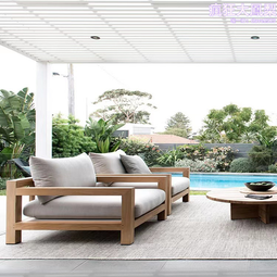 柚木戶外沙發庭院別墅休閒實木沙發家具室外簡約休閒繩編沙發組合 歷史價格詳細信息