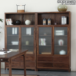 黑胡桃木組合書櫃玻璃門防塵實木展示櫃北歐簡約靠牆書架落地 歷史價格詳細信息